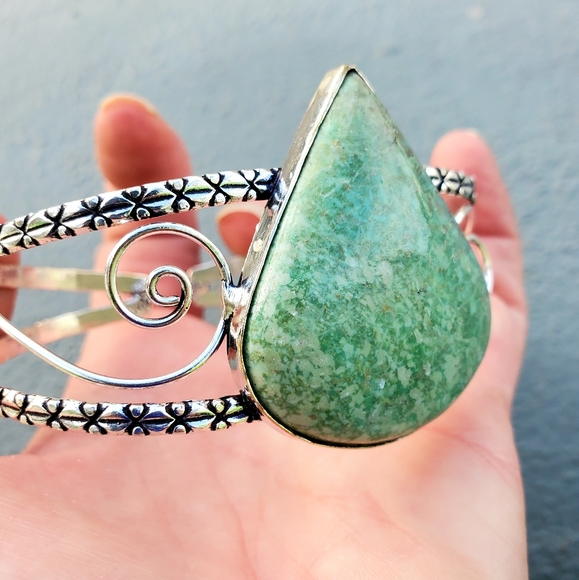 New Amazonite 925 Silver Cuff Bracelet. - Picture 7 of 14